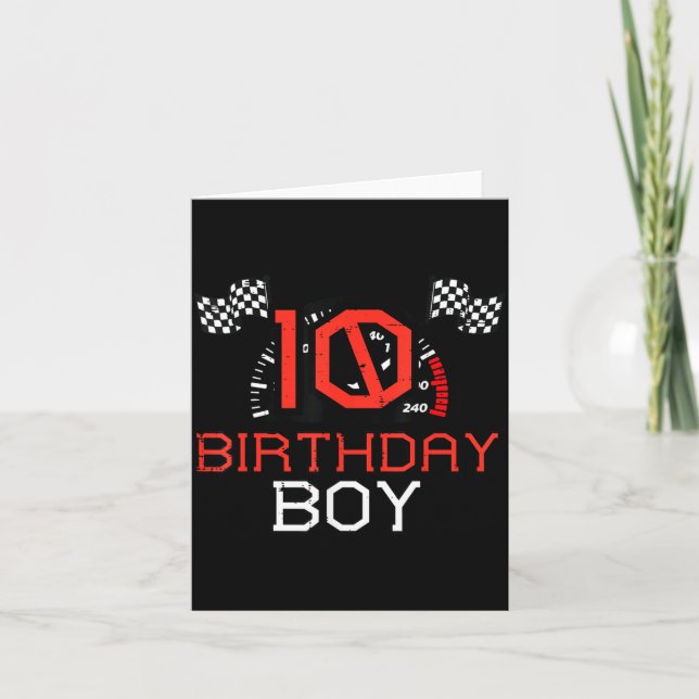 Tarjeta 10 Birthday Boy Speedometer Race Flag 10th Bday Bo (Anverso)