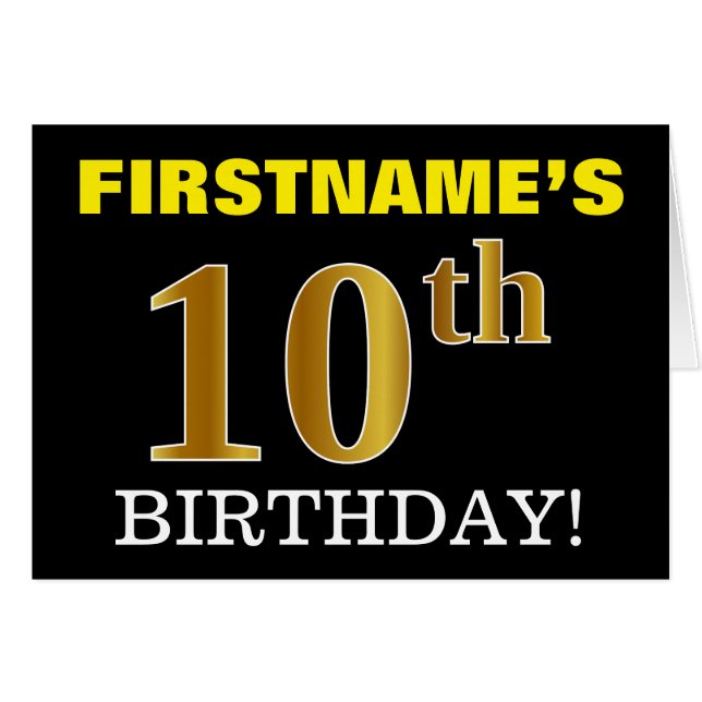 Tarjeta "10 BIRTHDAY" de oro negro e imitación (Anverso (Horizontal))