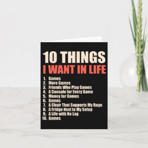 Tarjeta 10 cosas que quiero en juegos de vida Diseño de Gu