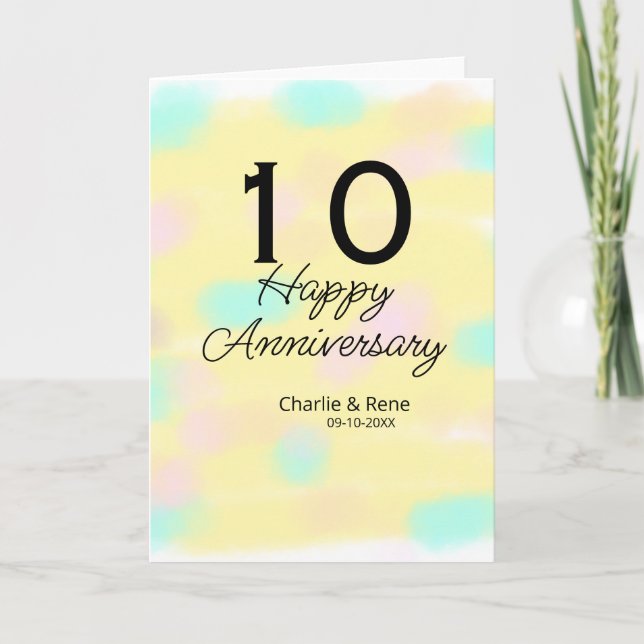 Tarjeta 10 wedding anniversary yellow pastel name retro bo (Anverso)