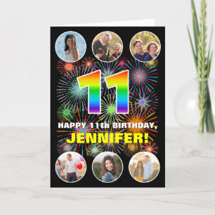 Tarjeta 11º cumpleaños: Divertido arcoiris #, nombre perso