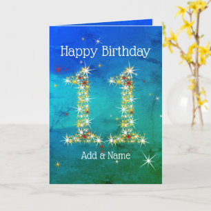 Tarjeta 11º cumpleaños - Estrellas - Verde azul - 11 años