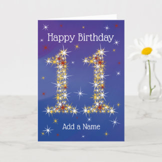 Tarjeta 11º cumpleaños - número 11 en las estrellas - azul