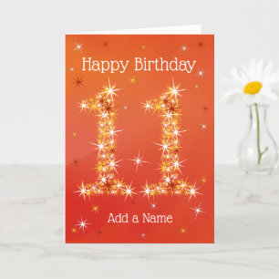 Tarjeta 11º cumpleaños - número 11 en las estrellas - rojo
