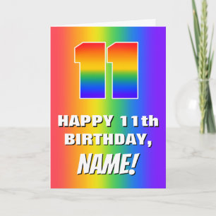 Tarjeta 11º Cumpleaños: Patrón de Arcoíris Divertido y Col