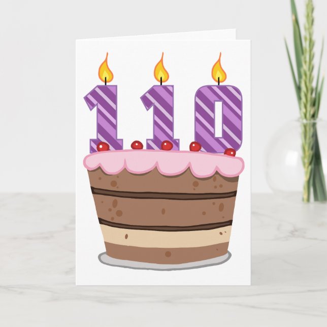 Tarjeta 110 años en el pastel de cumpleaños (Anverso)