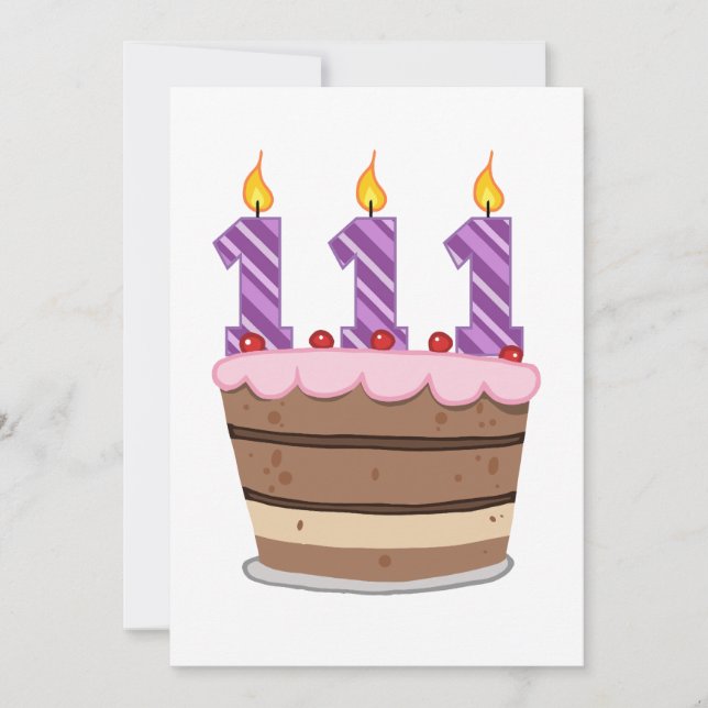 Tarjeta 111 años en el pastel de cumpleaños (Anverso)