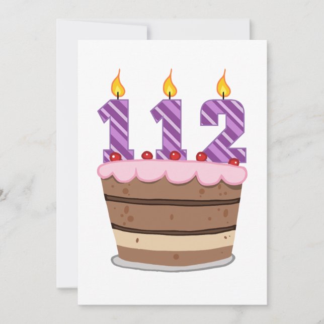 Tarjeta 112 años en el pastel de cumpleaños (Anverso)