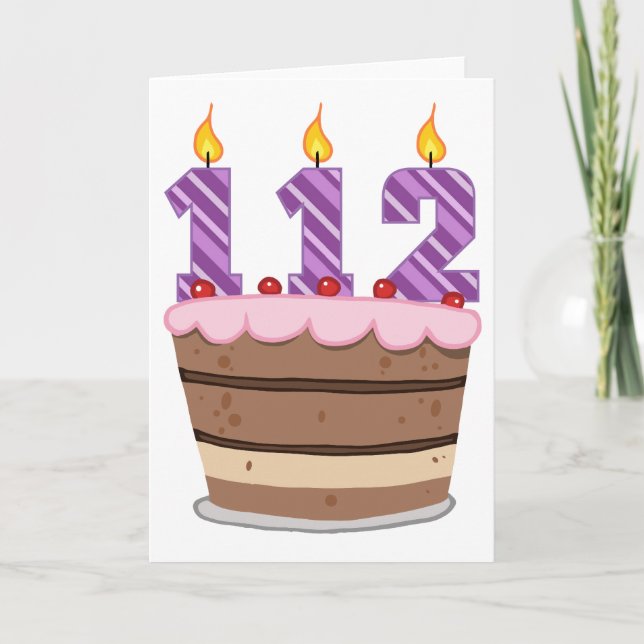 Tarjeta 112 años en el pastel de cumpleaños (Anverso)