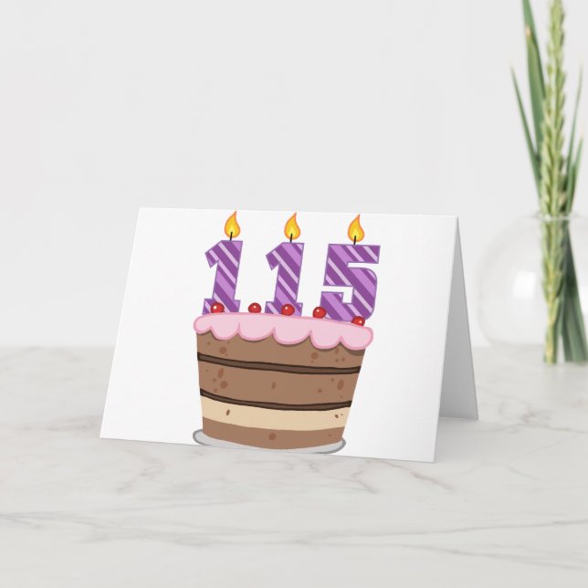 Tarjeta 115 años en el pastel de cumpleaños (Anverso)