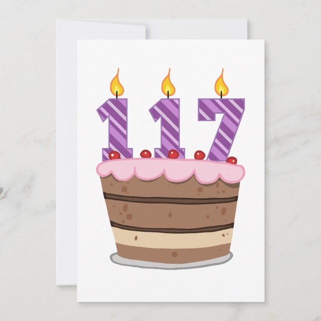 Tarjeta 117 años en el pastel de cumpleaños (Anverso)