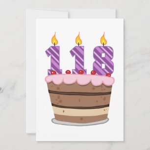 Tarjeta 118 años en el pastel de cumpleaños