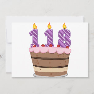 Tarjeta 118 años en el pastel de cumpleaños
