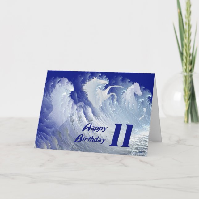 Tarjeta 11.ª carta de cumpleaños con caballos de surf salv (Anverso)