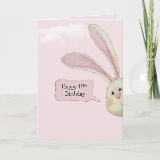 Tarjeta 11.ª Conejita De Cumpleaños En Rosa (Anverso)