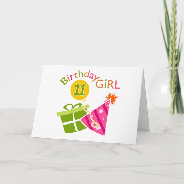 Tarjeta 11.º cumpleaños - Chica de cumpleaños (Anverso)