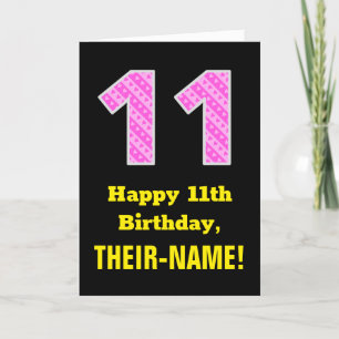 Tarjeta 11.º Cumpleaños: Corazones y franjas rosadas "11" 