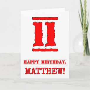 Tarjeta 11.º cumpleaños: Diversión, estampado rojo de goma