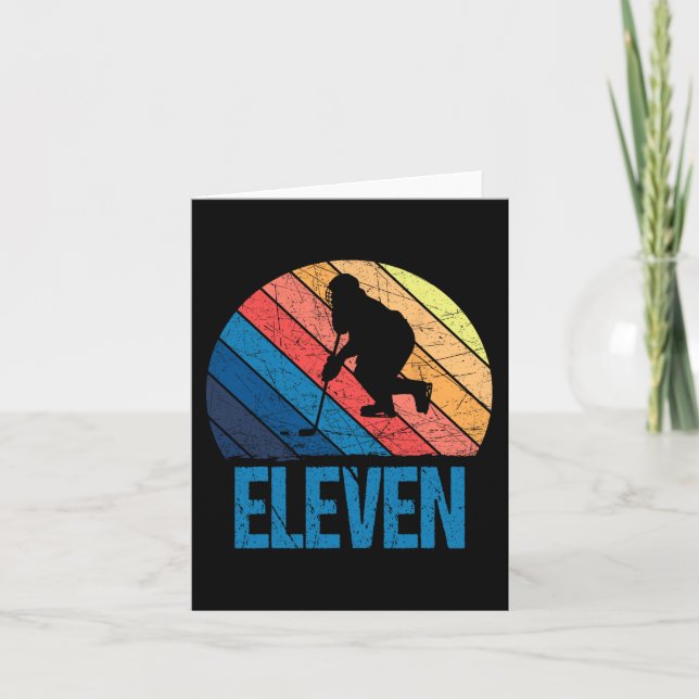 Tarjeta 11.º cumpleaños Hockey sobre hielo Retro Niño de 1 (Anverso)