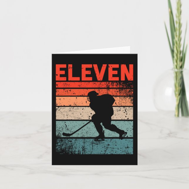 Tarjeta 11.º cumpleaños Hockey sobre hielo Retro Niño de 1 (Anverso)