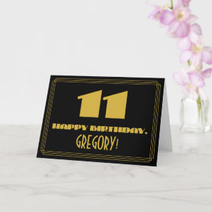 Tarjeta 11.º cumpleaños: Nombre + Art Deco Inspirado Aspec