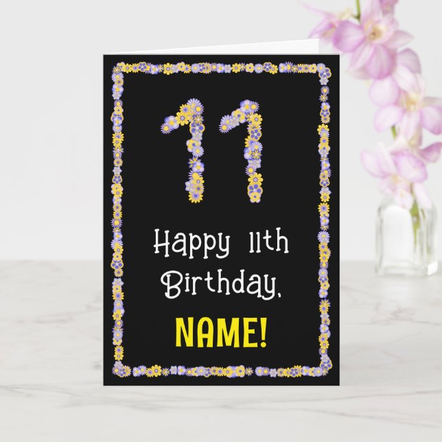 Tarjeta 11.º cumpleaños: número de flores florales, nombre (Orquídea)