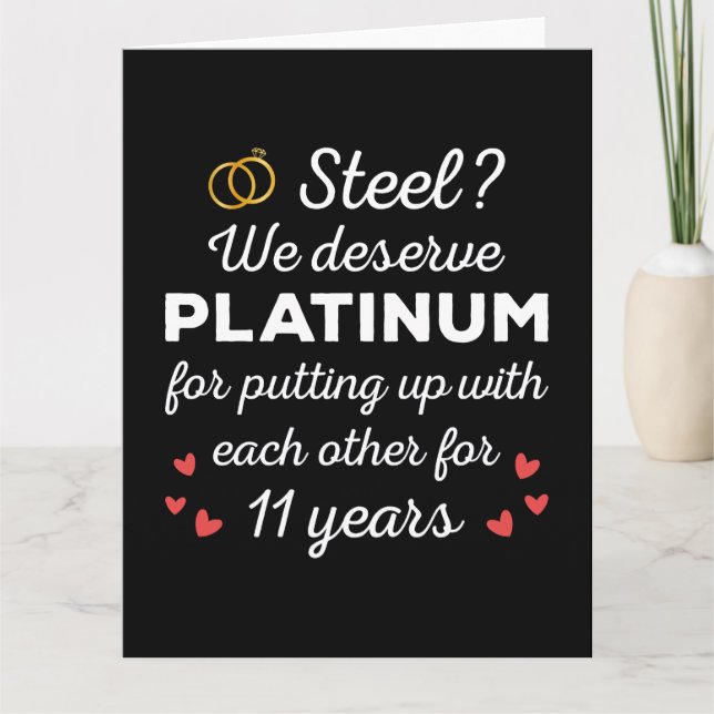 Tarjeta 11° Aniversario Boda I - Pareja divertida de acero (Anverso)