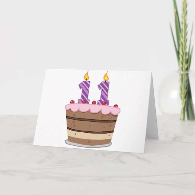 Tarjeta 11 años en el pastel de cumpleaños (Anverso)