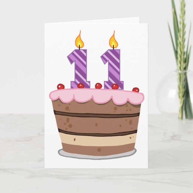 Tarjeta 11 años en el pastel de cumpleaños (Anverso)