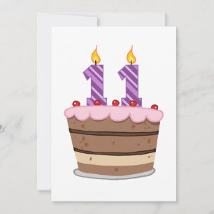 Tarjeta 11 años en el pastel de cumpleaños