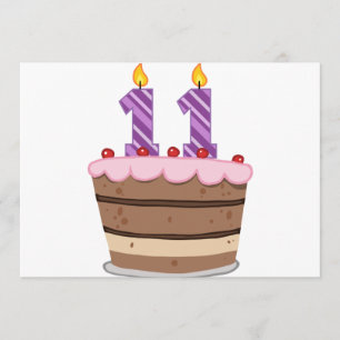 Tarjeta 11 años en el pastel de cumpleaños
