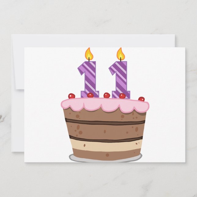 Tarjeta 11 años en el pastel de cumpleaños (Anverso)