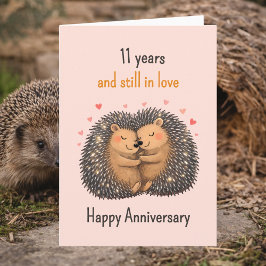 Tarjeta 11th anniversary Hedgehogs cuddling