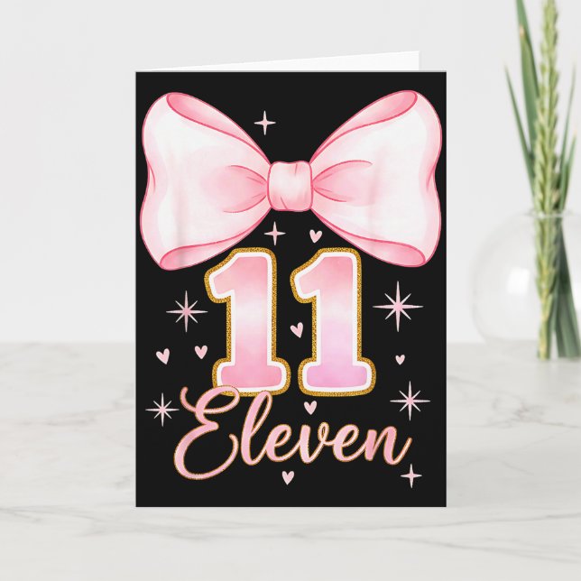 Tarjeta 11th Birthday Girl Coquette Bow Its My Eleven Birt (Anverso)