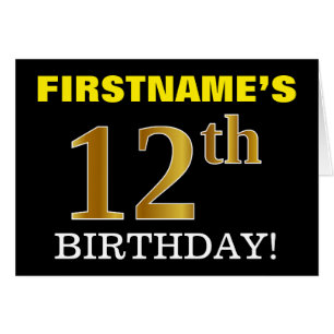 Tarjeta "12º CUMPLEAÑOS" de oro negro e imitación