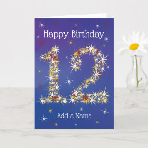 Tarjeta 12º cumpleaños - número 12 en las estrellas - azul