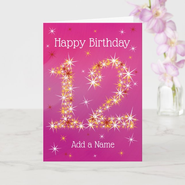 Tarjeta 12º cumpleaños - Número de estrella - Rosa/Púrpura (Orquídea)