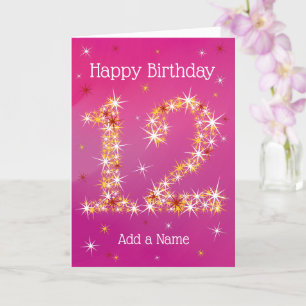 Tarjeta 12º cumpleaños - Número de estrella - Rosa/Púrpura