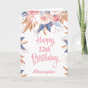 Tarjeta 12.ª acuarela Floral Rosa Botánica
