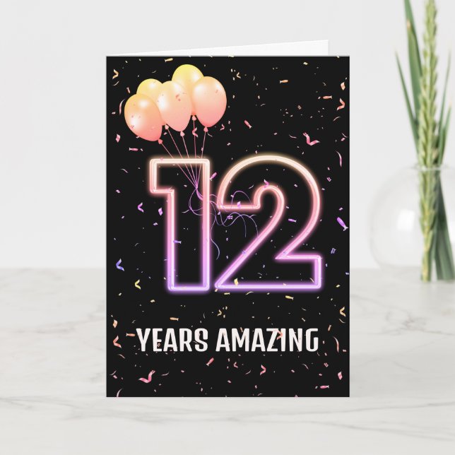 Tarjeta 12.º Balón de cumpleaños y Confetti (Anverso)