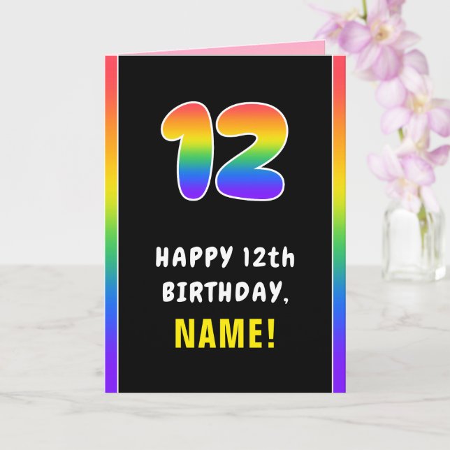 Tarjeta 12.º cumpleaños: arcoiris colorido # 12, nombre pe (Orquídea)