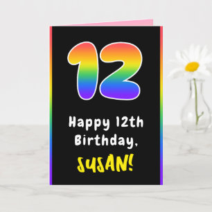 Tarjeta 12.º cumpleaños: arcoiris colorido # 12, nombre pe