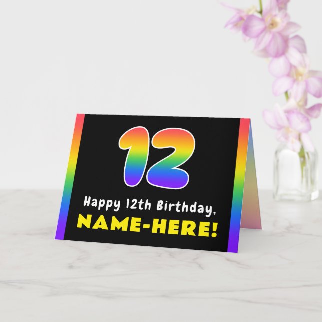 Tarjeta 12.º cumpleaños: arcoiris colorido # 12, nombre pe (Orquídea)