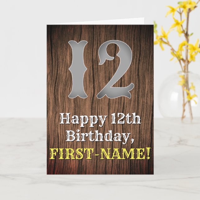Tarjeta 12.º cumpleaños: Country Western Inspired Look, No (flor amarilla)