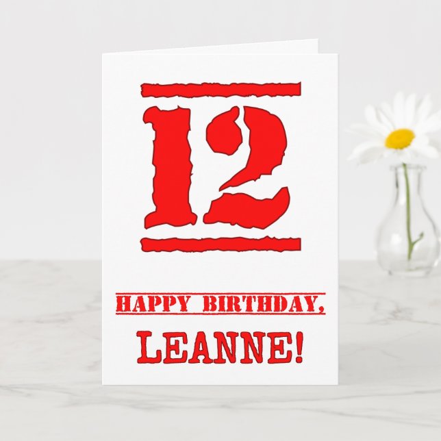 Tarjeta 12.º cumpleaños: Diversión, estampado de goma roja (Planta pequeña)