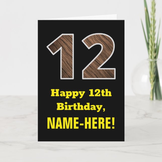Tarjeta 12.º cumpleaños: Nombre, patrón de grano de madera (Anverso)