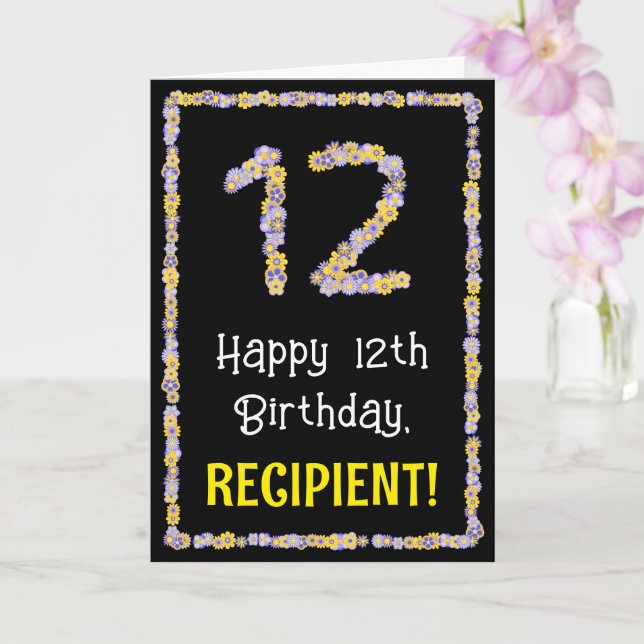 Tarjeta 12.º cumpleaños: número de flores florales, nombre (Orquídea)