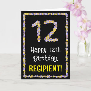 Tarjeta 12.º cumpleaños: número de flores florales, nombre