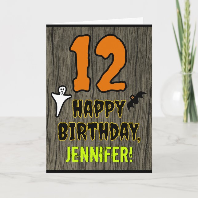 Tarjeta 12.º cumpleaños: Temática espeluznante de Hallowee (Anverso)