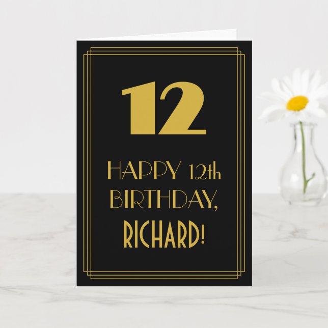 Tarjeta 12 Aniversario ~ Art Deco Inspirado Aspecto "12" y (Planta pequeña)
